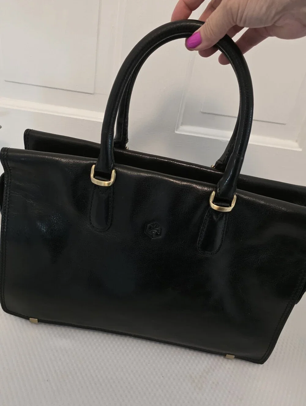 Valentino Leather Briefcase with Goldtone Hardware, Business Made In Italy